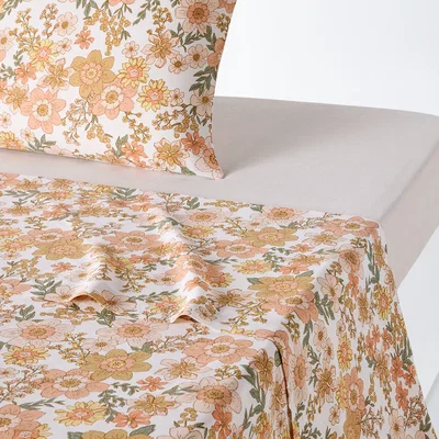 La Redoute Rosemary Floral Cotton & Washed Linen Flat Sheet