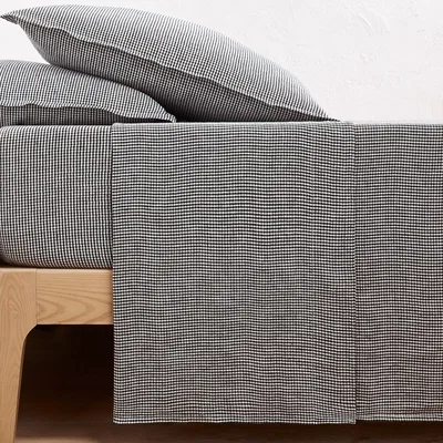 La Redoute Linot Check Flat Sheet in Washed Linen