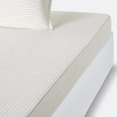 La Redoute Linot Striped Washed Linen 35cm Flap Fitted Sheet