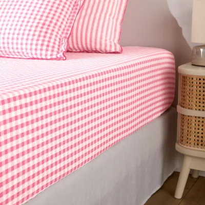 La Redoute Cottage Raspberry Fitted Sheet in Cotton Seersucker 30cm