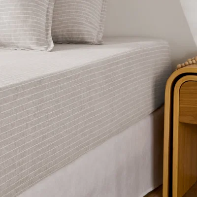 La Redoute Linot Striped Washed Linen 30cm Flap Fitted Sheet