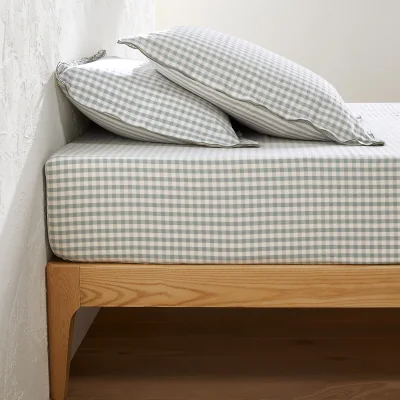 La Redoute Cottage Green Cotton Seersucker Fitted Sheet Mattress Depth 30cm