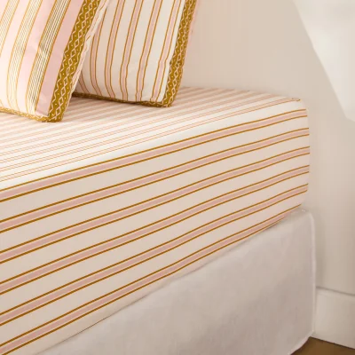 La Redoute Alison Striped Fitted Sheet in Cotton Percale with 30cm Flap