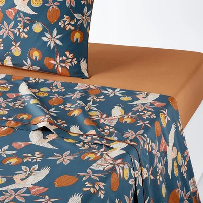 La Redoute Letti Tropical 100% Cotton Percale 200 Thread Count Flat Sheet
