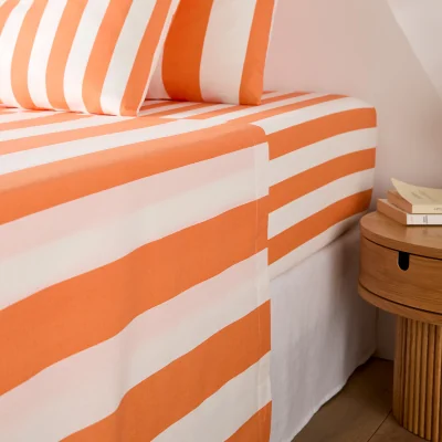La Redoute Hendaye Orange Striped Cotton Flat Sheet