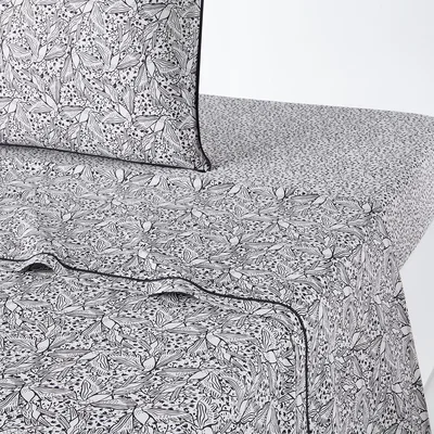 La Redoute Leafbird Floral 100% Washed Cotton Flat Sheet