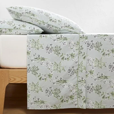 La Redoute Belloy Floral 100% Cotton Percale 200 Thread Count Flat Sheet