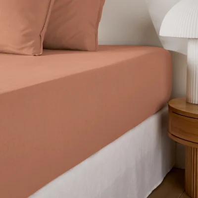 La Redoute Annaba Plain Washed Cotton Fitted Sheet with 30cm Flap