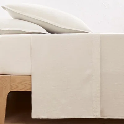 La Redoute Linot Plain 100% Washed Linen Flat Sheet
