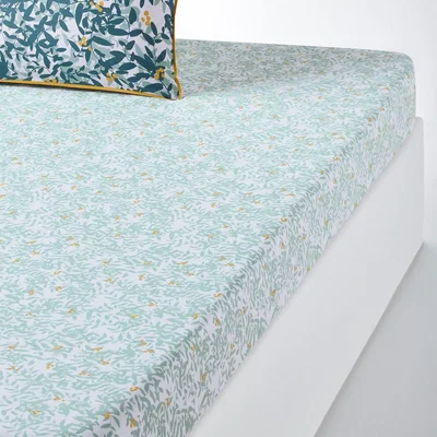 La Redoute Foliage Floral 100% Cotton Percale 200 Thread Count Fitted Sheet