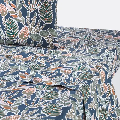 La Redoute Aquajungle Foliage Cotton Percale 200 Thread Count Flat Sheet