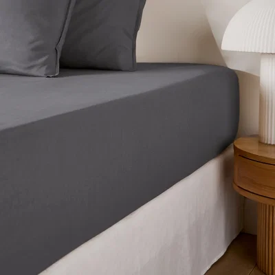 La Redoute Annaba Plain Washed Cotton Fitted Sheet with 30cm Flap