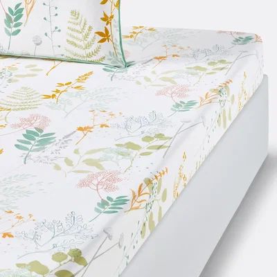La Redoute Herbarium Floral Cotton Percale 200 Thread Count Fitted Sheet