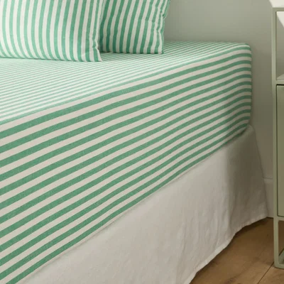La Redoute Soizic Green Cotton Fitted Sheet Mattress Depth 30cm