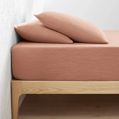 La Redoute Kumla Plain Cotton Muslin Fitted Sheet with 30cm Flap
