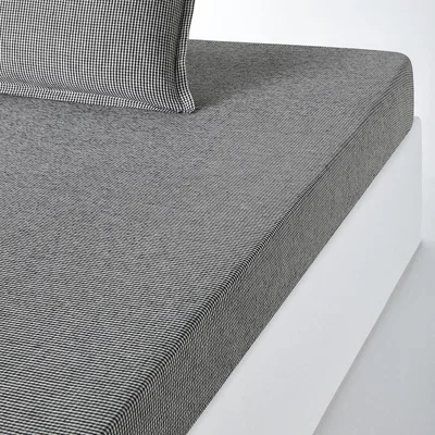 La Redoute Linot Check 35cm Washed Linen Fitted Sheet