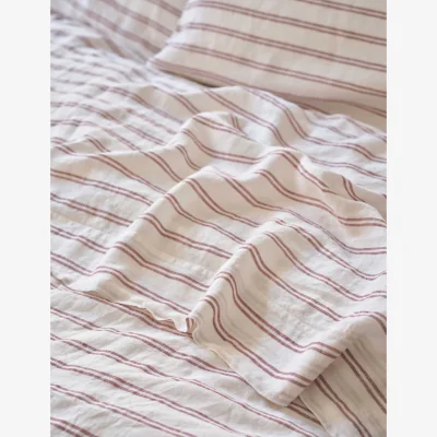 Marks & Spencer Piglet In Bed Pure Linen Kemptown Striped Flat Sheet Red Mix
