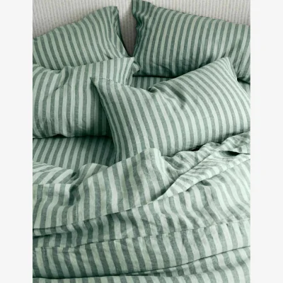 Marks & Spencer Piglet In Bed Linen Rich Pembroke Stripe Fitted Sheet Green Mix