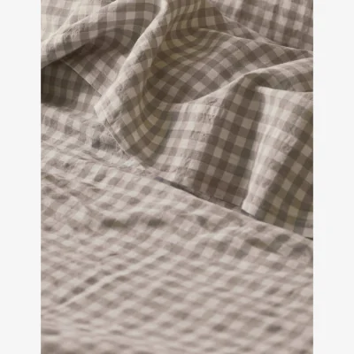 Marks & Spencer Piglet In Bed Pure Linen Gingham Flat Sheet Oatmeal Mix