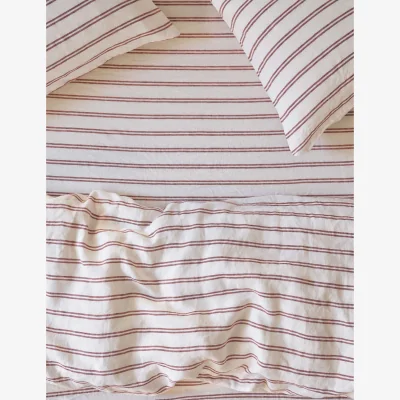 Marks & Spencer Piglet In Bed Linen Rich Kemptown Stripe Fitted Sheet Red Mix