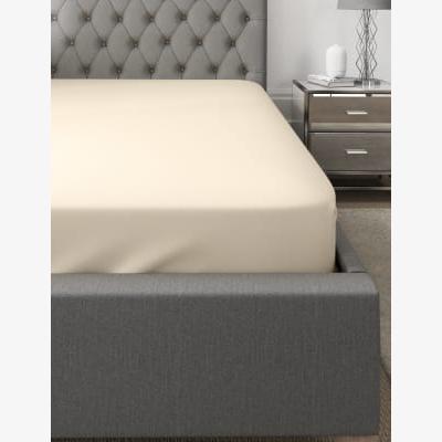 Marks & Spencer M&S Cotton Rich Percale Deep Fitted Sheet - 5FT - Light Cream, Light Cream,Dark Grey
