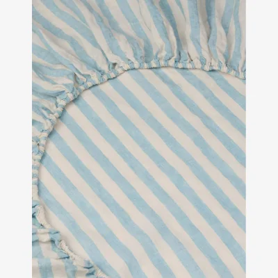 Marks & Spencer Piglet In Bed Pure Linen Pembroke Stripe Fitted Sheet Blue Mix