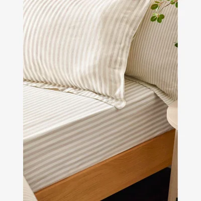 Marks & Spencer YARD Pure Cotton Striped Fitted Sheet Natural