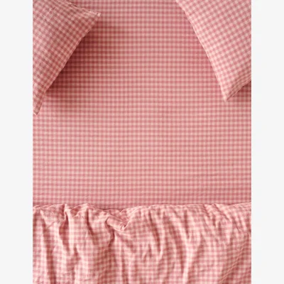 Marks & Spencer Piglet In Bed Linen Blend Gingham Fitted Sheet Pink