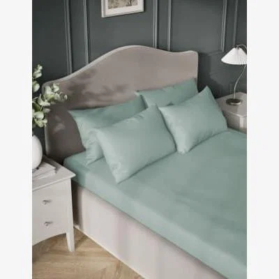 Marks & Spencer M&S Pure Cotton Sateen 400 Thread Count Flat Sheet - DBL - Sage, Ash Grey,Chambray,Soft Pink,Teal,Sage