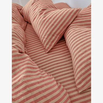 Marks & Spencer Piglet In Bed Linen Rich Pembroke Stripe Fitted Sheet Red Mix
