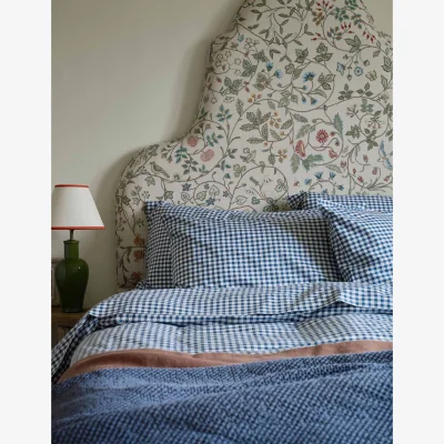 Marks & Spencer Piglet In Bed Pure Cotton Small Gingham Check Fitted Sheet Blue Mix