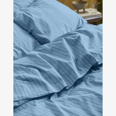Marks & Spencer Piglet In Bed Washed Cotton Striped Flat Sheet Blue Mix