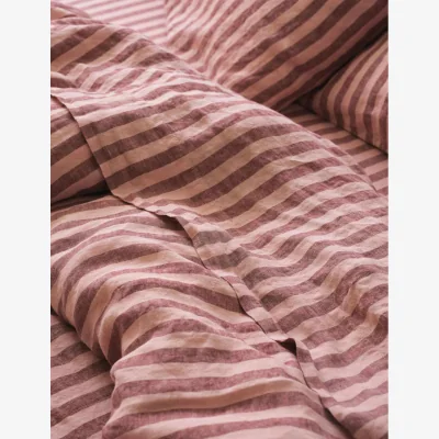 Marks & Spencer Piglet In Bed Pure Linen Striped Flat Sheet Pink Mix