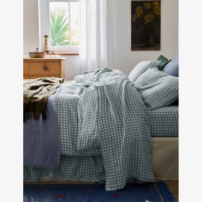 Marks & Spencer Piglet In Bed Linen Rich Gingham Flat Sheet Light Blue Mix