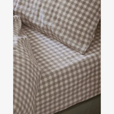 Marks & Spencer Piglet In Bed Linen Rich Gingham Fitted Sheet Oatmeal Mix