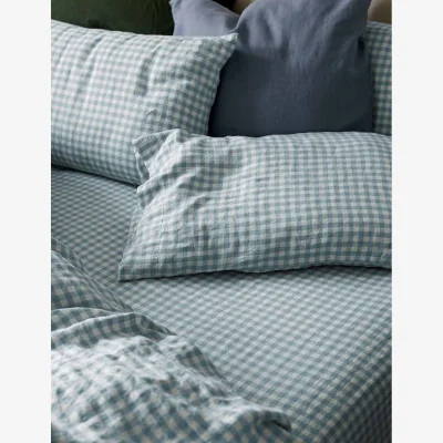 Marks & Spencer Piglet In Bed Linen Rich Gingham Fitted Sheet Light Blue Mix
