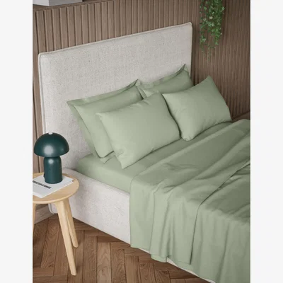 Marks & Spencer M&S Collection Pure Cotton 300 Thread Count Flat Sheet - 6FT - Sage, Neutral,Light Grey,Sage