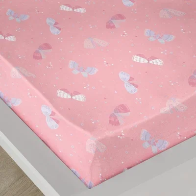 Downtown Bedlam Flutterby Butterfly Pink Fitted Single Sheet - Single, Cotton - ["Pink"]