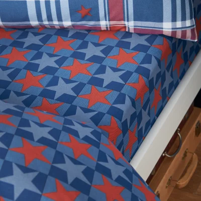 Downtown Catherine Lansfield Stars and Check Fitted Sheet - Blue and Red - Single