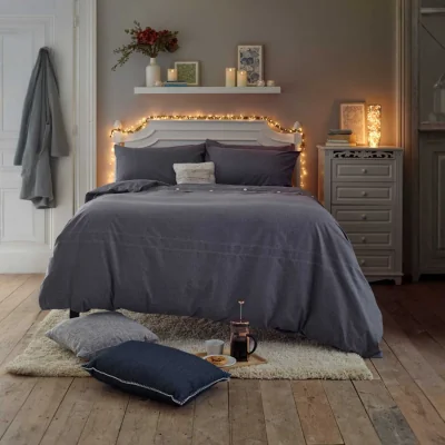 The Range Deyongs Southwick Super King Fitted Sheet - Navy / Superking / Machine washable, tumble dry