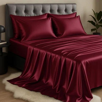 The Range Silk Luxury Flat Sheet - Wine / Single