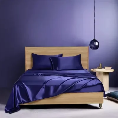The Range Luxury Satin Bed Sheet Set Queen King - blue
