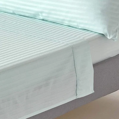 The Range 330 Thread Count Egyptian Cotton Flat Sheet with Satin Stripes - Blue / King