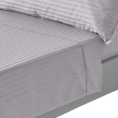 The Range 330 Thread Count Egyptian Cotton Flat Sheet with Satin Stripes - Grey / Superking