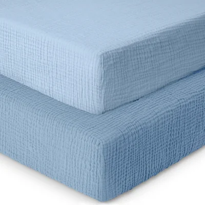 The Range Muslin Cot Bed Fitted Sheets 2 Pack -Rose & Pink - Blue & Light Blue / Junior