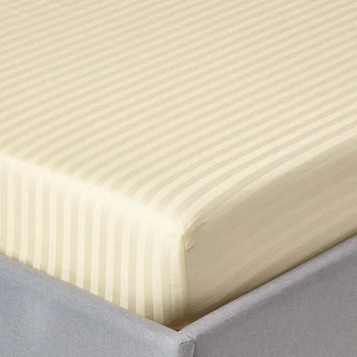 The Range 330 Thread Count Egyptian Cotton Satin Stripe Fitted Sheet - Pale Yellow / Superking