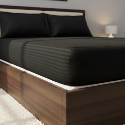 The Range Satin Stripe Soft Touch Fitted Sheet 40cm Extra Deep Skirt Bed Linen - Black / Single