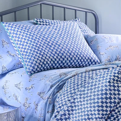 The Range Martex Blue Zebras in Love Fitted Sheet - Blue / Superking