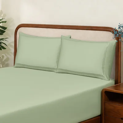 The Range Premium Double Fitted Sheet With Pillowcase - 300 Thread Count 100% Cotton Sateen, Extra Deep 30cm