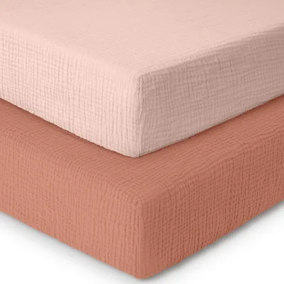 The Range Muslin Cot Bed Fitted Sheets 2 Pack -Rose & Pink - Rose & Pink / Junior